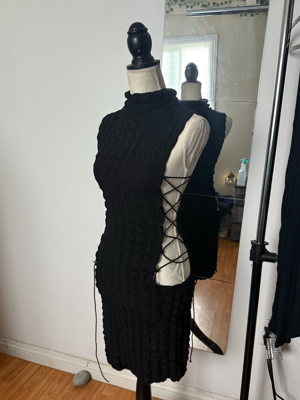 Black Side-Lace Knit Dress - Women